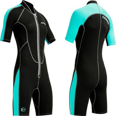 Cressi Lido 2 mm Lady Short Sleeves Short Wetsuits, Black/Aquamarine, M
