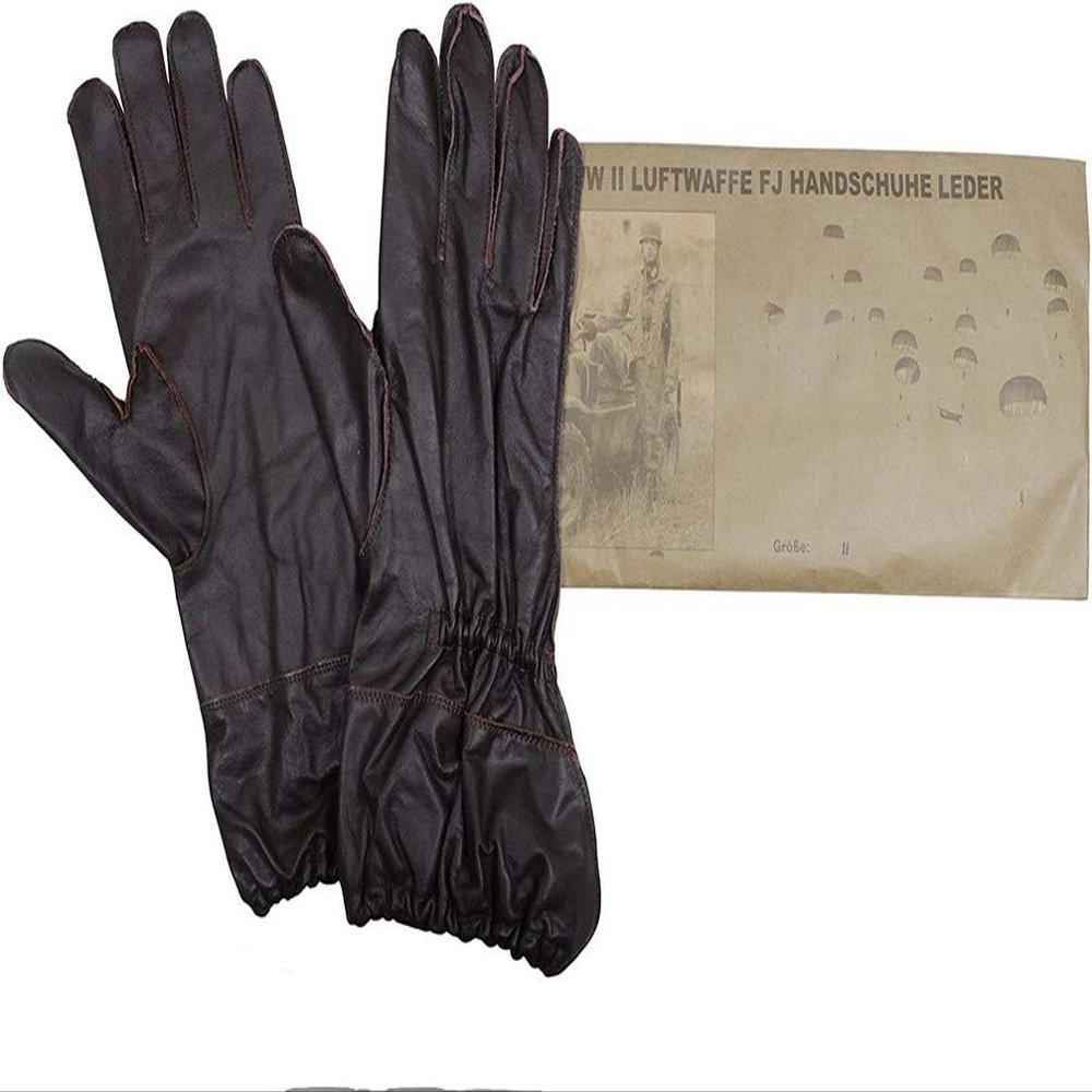 Mil-Tec Luftwaffe FJ Brown Leather Gloves (Large - Size 9)