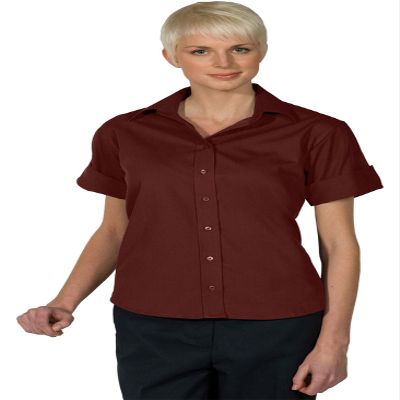 Ed Garments Women's Short Sleeve Poplin Shirt, Burgundy, Medium