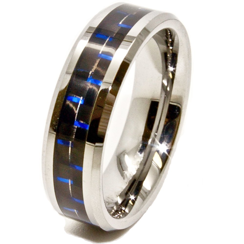 6mm Tungsten Carbide Wedding Ring with Black & Blue Carbon Fiber Inlay Size (13.5)