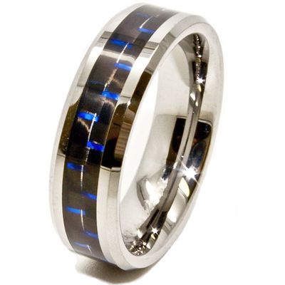6mm Tungsten Carbide Wedding Ring with Black & Blue Carbon Fiber Inlay (5)