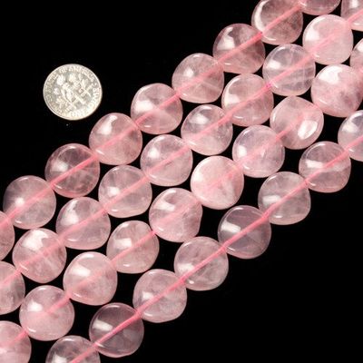 16mm Twist Coin Gemstone Rose Quartz Beads Strand 15 Inch