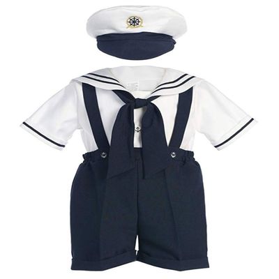Classykidzshop Navy Sailor Boy Shirt, Shorts, Tie and Hat (Baby-ExtraLarge)