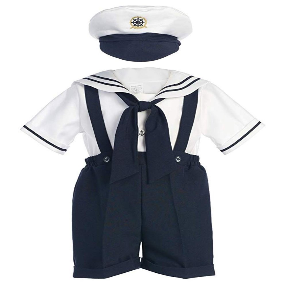 Classykidzshop Navy Sailor Boy Shirt, Shorts, Tie and Hat (Baby-ExtraLarge)