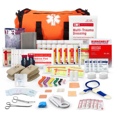 First Responder Trauma First Aid Kit Bag Fully Stocked Emergency Medical Kit for Workplace, Vehicle & Home OSHA & ANSI Compliant Portable Orange