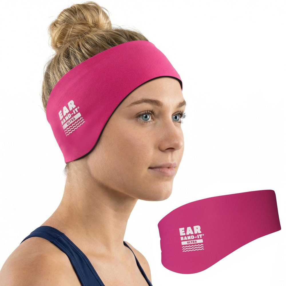 Earvolution Ear Band-It Ultra Swimming Headband, American Brand, Doctor-Invented - Sensory-Friendly- Anti-Slip Grip &Thick Neoprene for Max Protection/Comfort, Holds Earplugs in, (Hot Pink, Large)