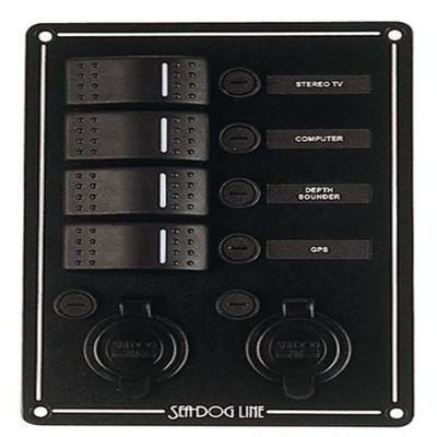 Sea-Dog 425146-1 Rocker Switch Panel with 4 Switches & Dual Power Sockets
