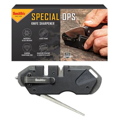 Smiths 50979 Pocket Pal Tactical Knife Sharpener - Black - 2 Stage Sharpener & Diamond Sharpening Rod - Pocket Clip - Outdoor Hunting Knife & Hook Sharpener - Compact & Lightweight