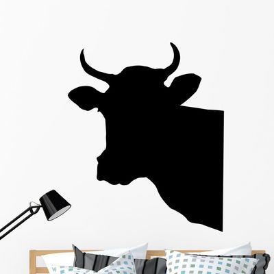 Wallmonkeys Cow Head Wall Decal Peel and Stick Graphic WM96477 (48 in H x 34 in W)