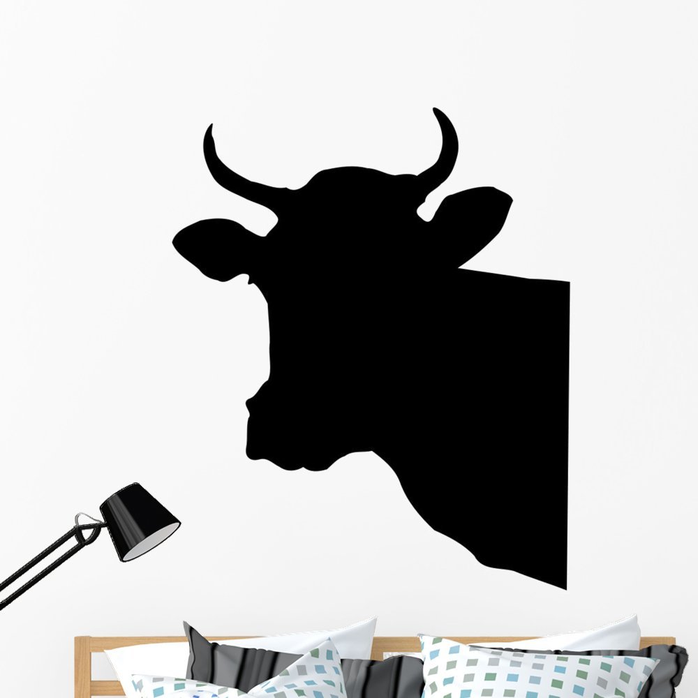 Wallmonkeys Cow Head Wall Decal Peel and Stick Graphic WM96477 (48 in H x 34 in W)