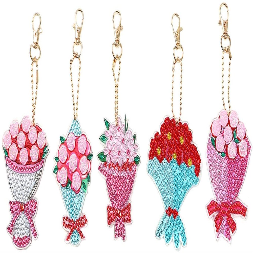 11 Pack 5D Diamond Painting Kit Flower Keychain Full Special-Shape Pendant Handmade Diamond Dot