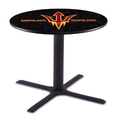 Holland Bar Stool Co. L211-42" Black Wrinkle Arizona State Pub Table with Pitchfork Logo
