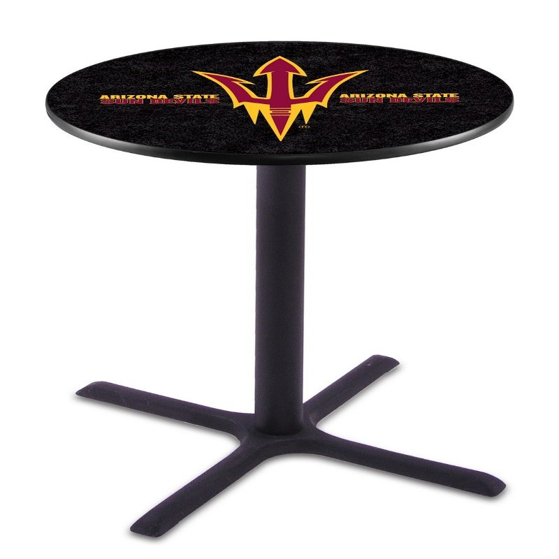 Holland Bar Stool Co. L211-42" Black Wrinkle Arizona State Pub Table with Pitchfork Logo