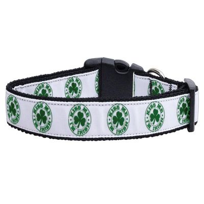 Pet Dog & Cat Nylon Collar or Leash, "Kiss Me I'm Irish" MD Narrow Collar