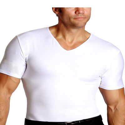Insta Slim - Made in USA - Slimming Compression Short Sleeve V-Neck for Men. Back & Hernia Suport with Tummy Control (White-3X)