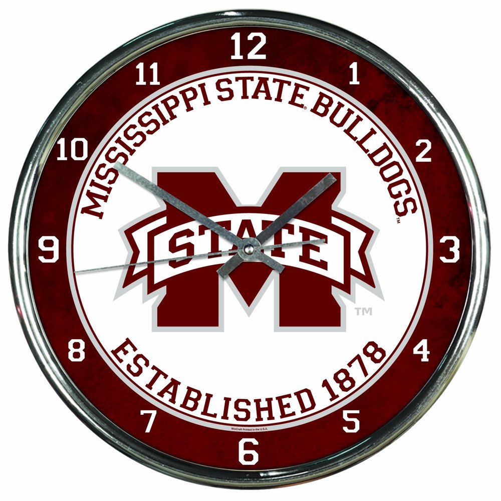 NCAA Mississippi State Bulldogs Chrome Clock, 12" x 12"