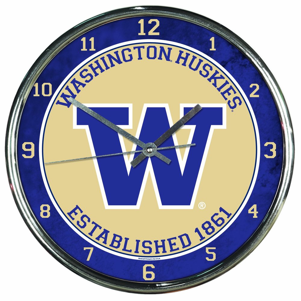 NCAA Washington Huskies Chrome Clock, 12" x 12"