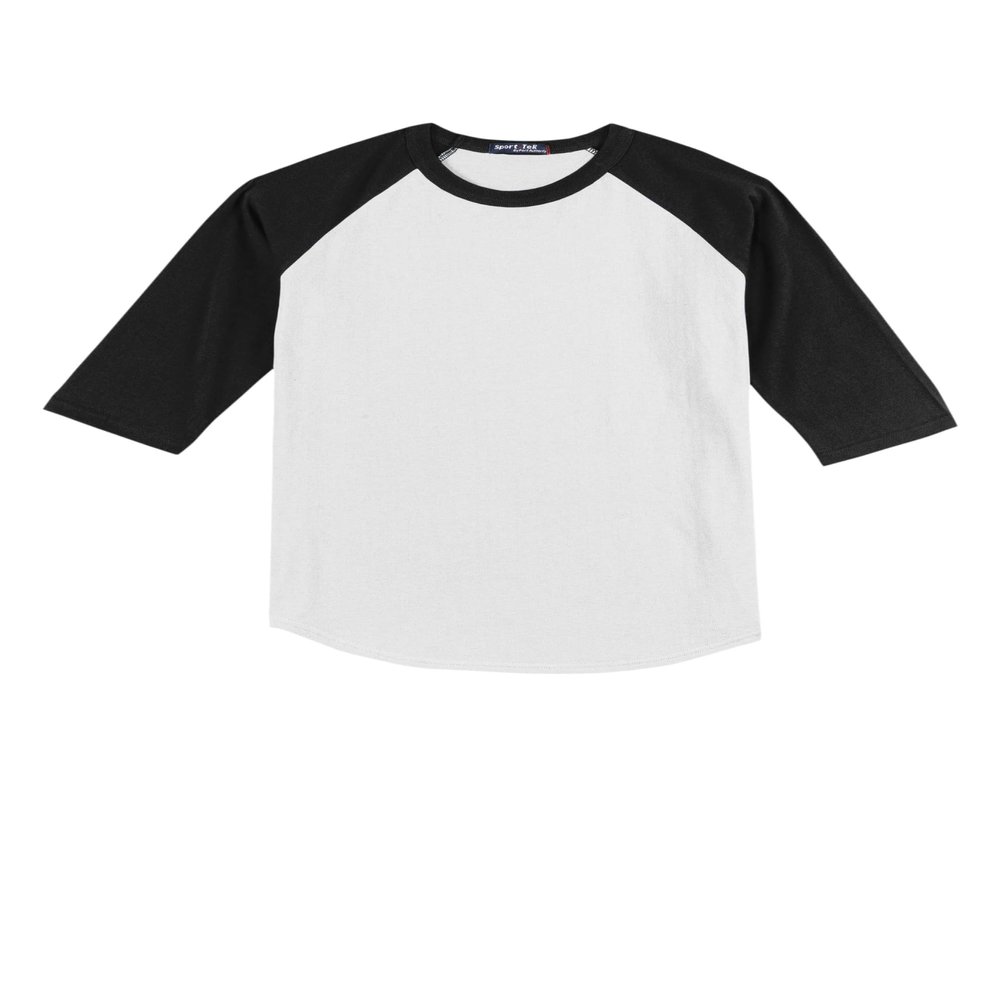 SPORT-TEK Youth Colorblock Raglan Jersey | 3/4 Sleeve Sporty T-Shirt for Boys & Girls, Relaxed Fit Cotton Tee for Kids White/Black