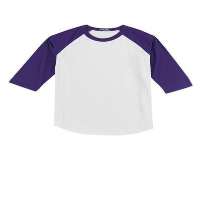 SPORT-TEK Youth Colorblock Raglan Jersey | 3/4 Sleeve Sporty T-Shirt for Boys & Girls, Relaxed Fit Cotton Tee for Kids White/Purple