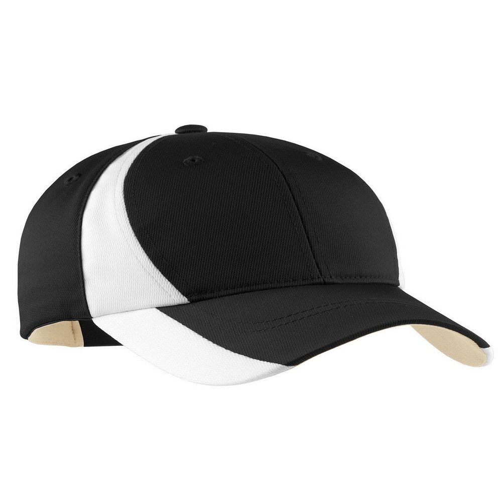 SPORT-TEK STC11 Dry Zone Nylon Colorblock Cap - Black/White - OSFA