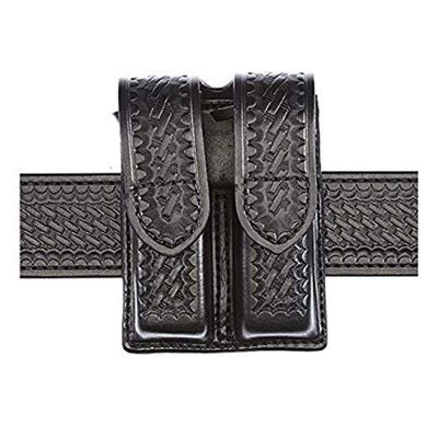 Aker Leather Double Magazine Pouch, Basketweave, .45 Double Stack, Hidden Snap, Black