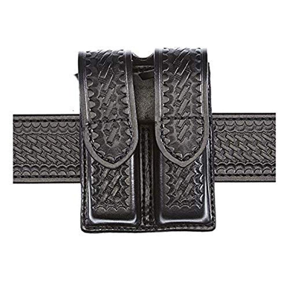 Aker Leather Double Magazine Pouch, Basketweave, .45 Double Stack, Hidden Snap, Black