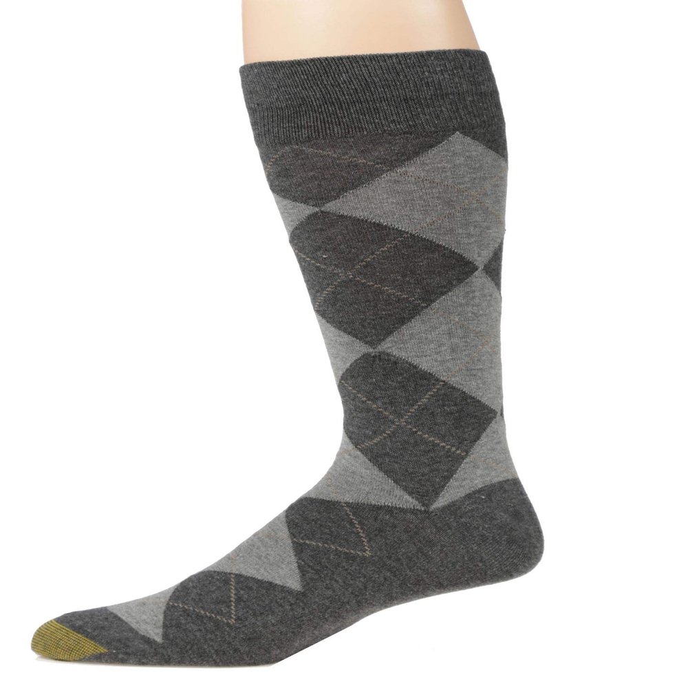 Gold Toe Men's Combed Cotton Argyle Crew Socks, Charcoal, Large