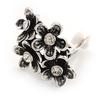 Burn Silver Clear Crystal 'Floral' Clip-On Earrings - 2.5cm Length view 4