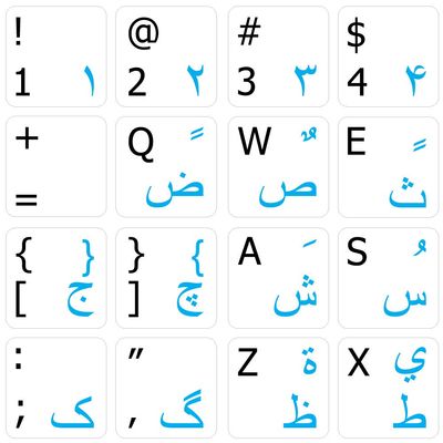 4Keyboard FARSI (Persian) - English Non-Transparent Keyboard Stickers White Background (15x15 Size)