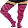 ToBeInStyle Womens Opaque Hosiery Thin Striped Thigh High Long Stocking - Black W/Hot Pink Stripes - One Size view 1