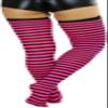 ToBeInStyle Womens Opaque Hosiery Thin Striped Thigh High Long Stocking - Black W/Hot Pink Stripes - One Size view 2