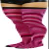 ToBeInStyle Womens Opaque Hosiery Thin Striped Thigh High Long Stocking - Black W/Hot Pink Stripes - One Size view 3
