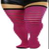 ToBeInStyle Womens Opaque Hosiery Thin Striped Thigh High Long Stocking - Black W/Hot Pink Stripes - One Size view 4