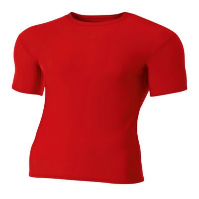 A4 Men's Compression Crew Short Sleeve, Scarlet, 3X-Large