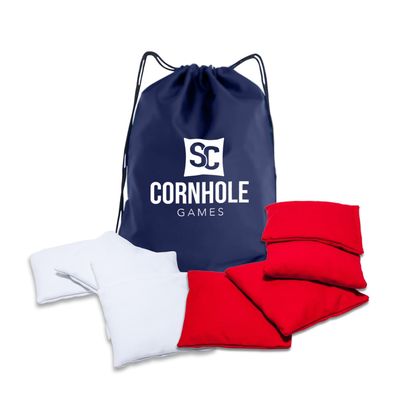 SC Cornhole Games Weather Resistant Cornhole Bags (Set of 8) - Professional Regulation Size- Use on Pro Corn Hole Boards or Bean Bag Toss Sets (Red/White)