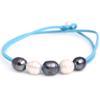 9-10mm White And Gray 5 Cultured Freshwater Pearls Dyed Strand Blue Necklace Adjustable Size 17.5Inches view 1