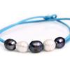 9-10mm White And Gray 5 Cultured Freshwater Pearls Dyed Strand Blue Necklace Adjustable Size 17.5Inches view 2
