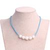 9-10mm White Cultured Freshwater Pearl 5 Beads Blue Strand Necklace Adjustable Size 17.5Inches view 3