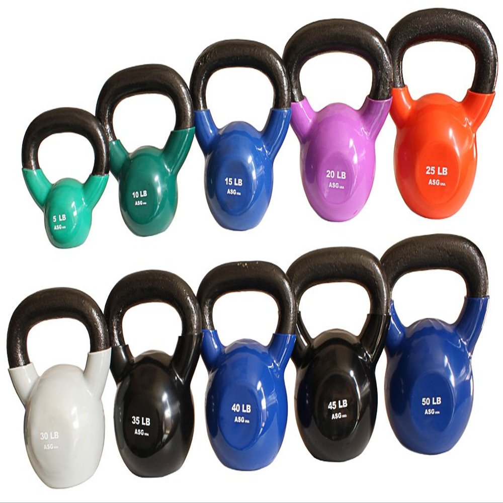 Ader Vinyl Kettlebell Set & DVD- (5,8,10,12,15,18,20,25,30,35,40,45,50 Lbs)