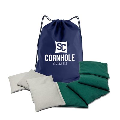 SC Cornhole Games Weather Resistant Cornhole Bags (Set of 8) - Professional Regulation Size- Use on Pro Corn Hole Boards or Bean Bag Toss Sets (Grey/Green)