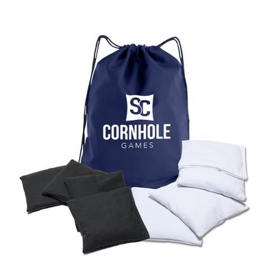 SC Cornhole Games Weather Resistant Cornhole Bags (Set of 8) - Professional Regulation Size- Use on Pro Corn Hole Boards or Bean Bag Toss Sets (Black/White)