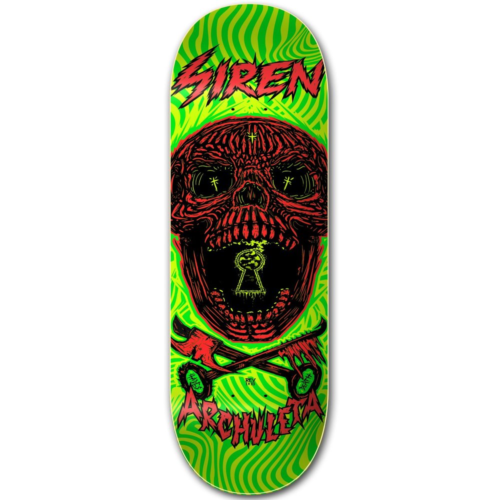 Siren Complete Archuleta Key Skull Skateboard Deck (8.5, Red)