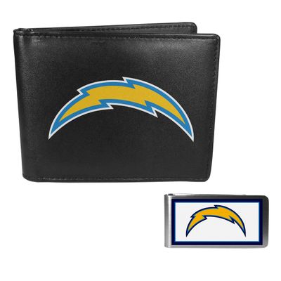 Siskiyou Sports NFL Los Angeles Chargers Leather Bi-fold Wallet & Color Money Clip, Black, One Size