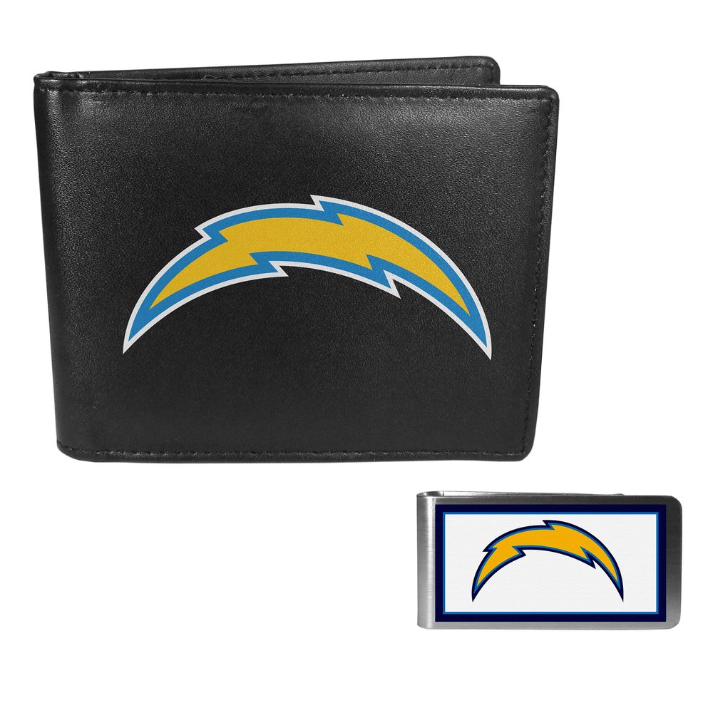 Siskiyou Sports NFL Los Angeles Chargers Leather Bi-fold Wallet & Color Money Clip, Black, One Size