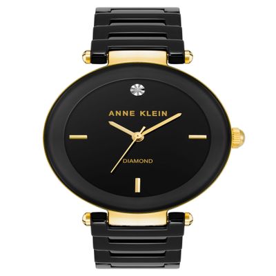 Anne Klein Women's AK/1018BKBK Black Ceramic Bracelet Watch with Diamond Accent