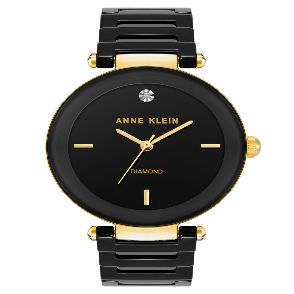 Anne Klein Women's AK/1018BKBK Black Ceramic Bracelet Watch with Diamond Accent