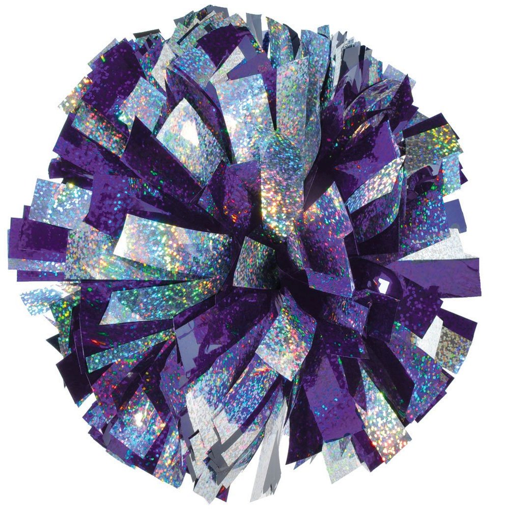 2-Color Holographic Mix Youth Cheer Pom - Purple/Silver