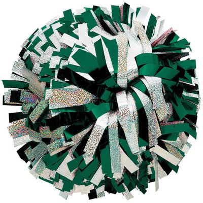 chass Metallic with Holographic Mix Cheerleading Pom - Drk Grn/Silver