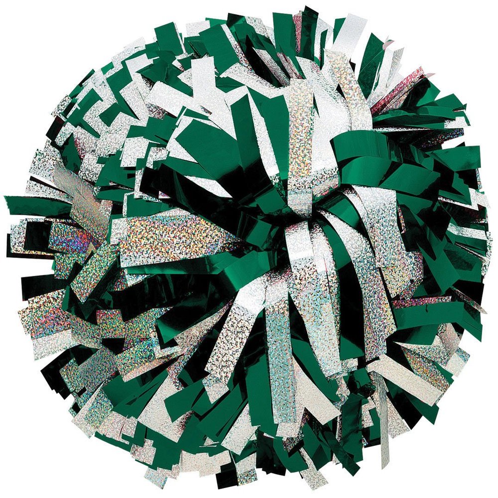 chass Metallic with Holographic Mix Cheerleading Pom - Drk Grn/Silver