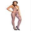 MUSIC LEGS Women's Tiger Print Lace Trimmed Deep V Crotchless Bodystocking, Orange/Black, One Size view 1